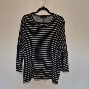 Audrey Black and Tan Striped Crew Neck Top